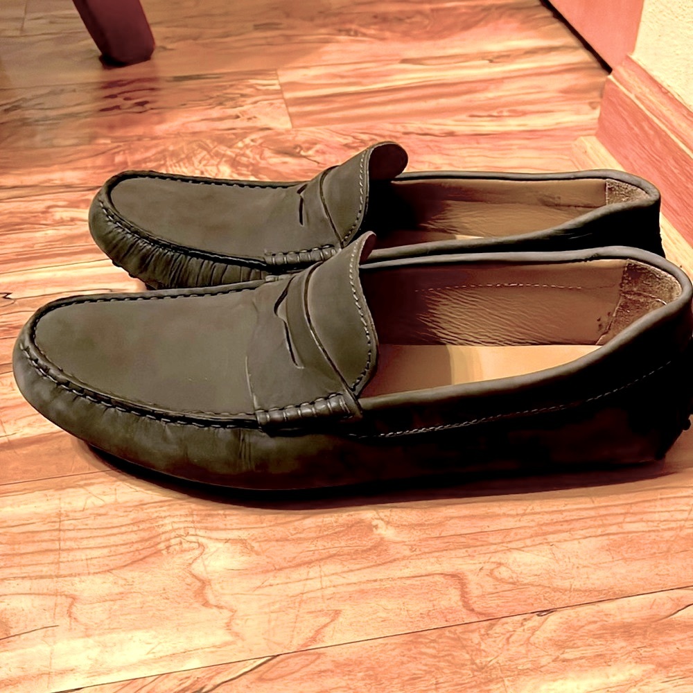 Jack Erwin Size 10 D slate gray nubuck driving loafer nubbed moccasin shoes EUC
